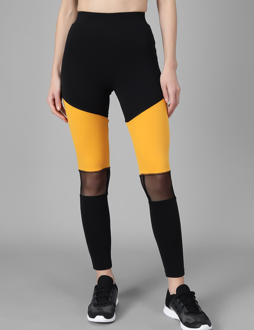 Kotty Women Black & Yellow Colourblocked Tights