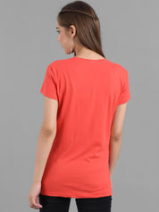 Kotty Women Orange Printed Round Neck Longline T-shirt