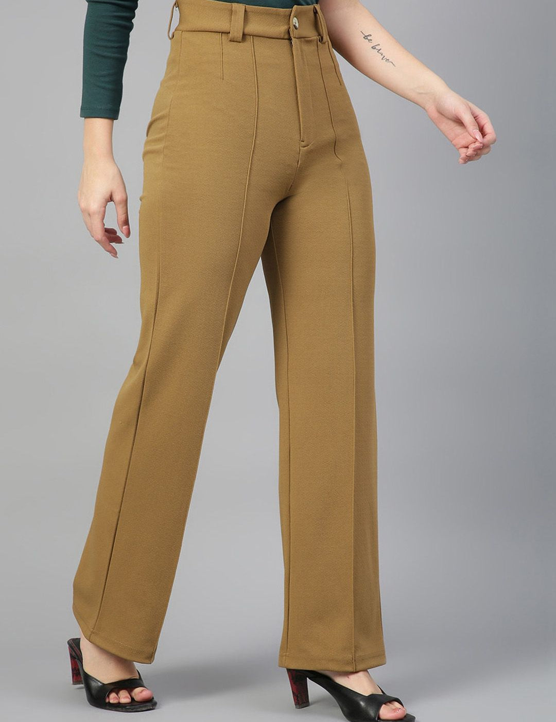 Kotty Women Pack Of 2 Relaxed Straight Leg Fit High-Rise Easy Wash Trousers