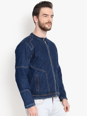 Kotty Men Navy Blue Solid Denim Jacket