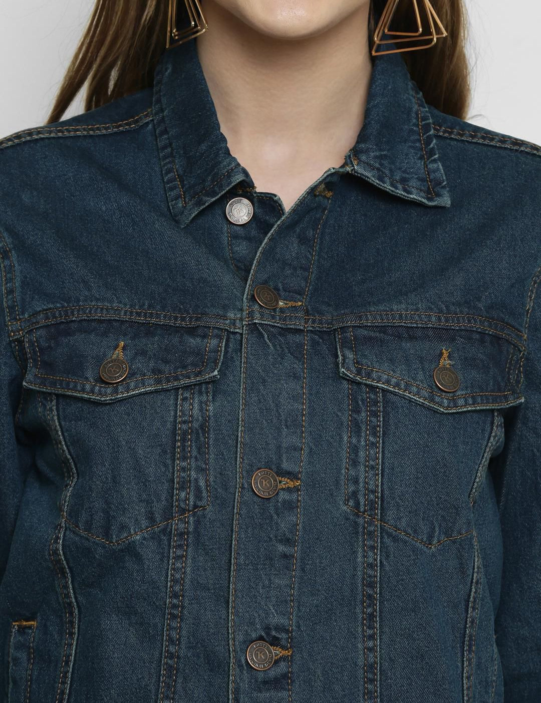 Kotty Women Blue Solid Denim Jacket