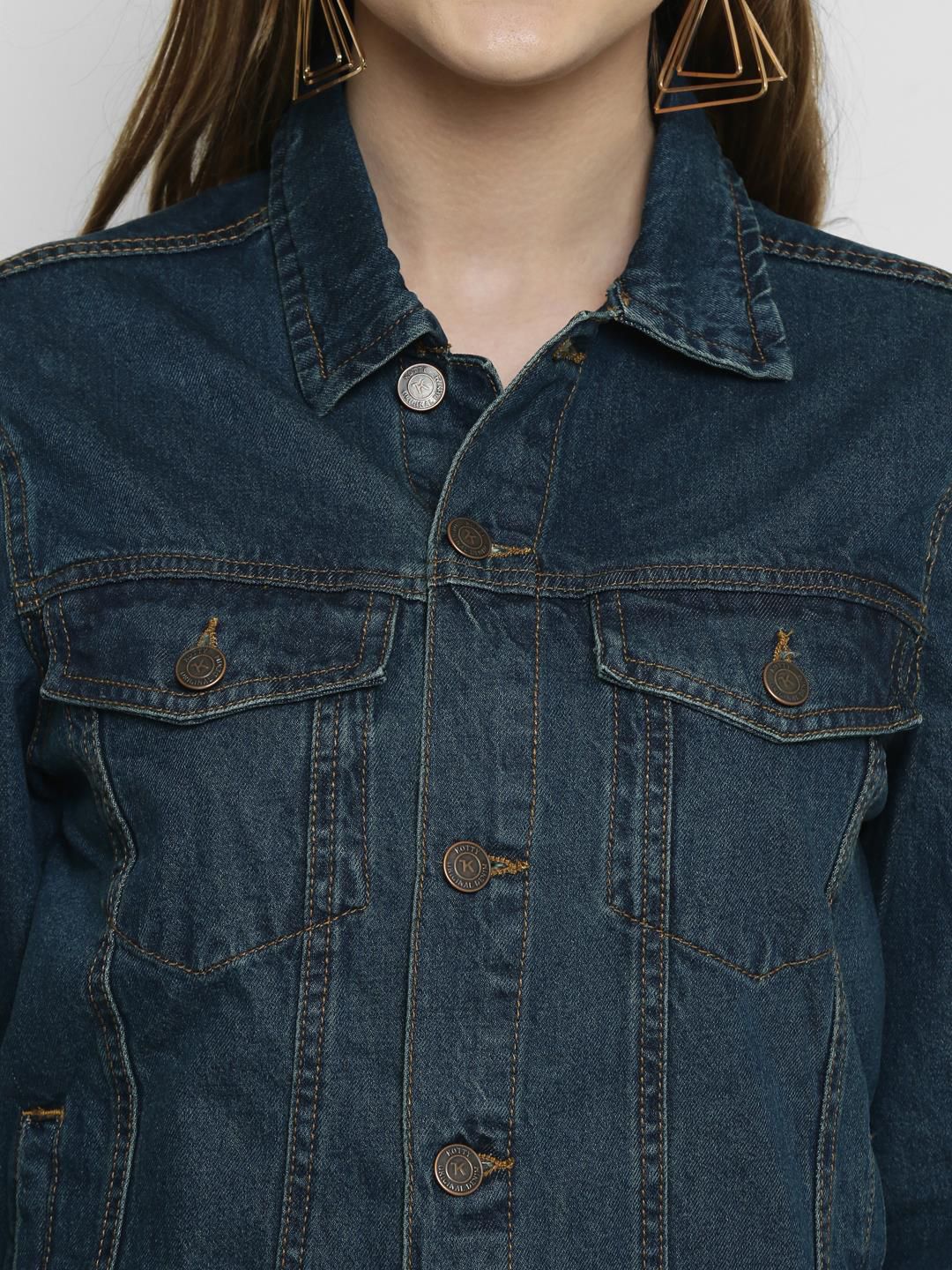 Kotty Women Blue Solid Denim Jacket