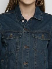 Kotty Women Blue Solid Denim Jacket