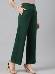 KOTTY BIZwear Women Green Relaxed Straight Leg Fit High-Rise Easy Wash Parallel Trousers