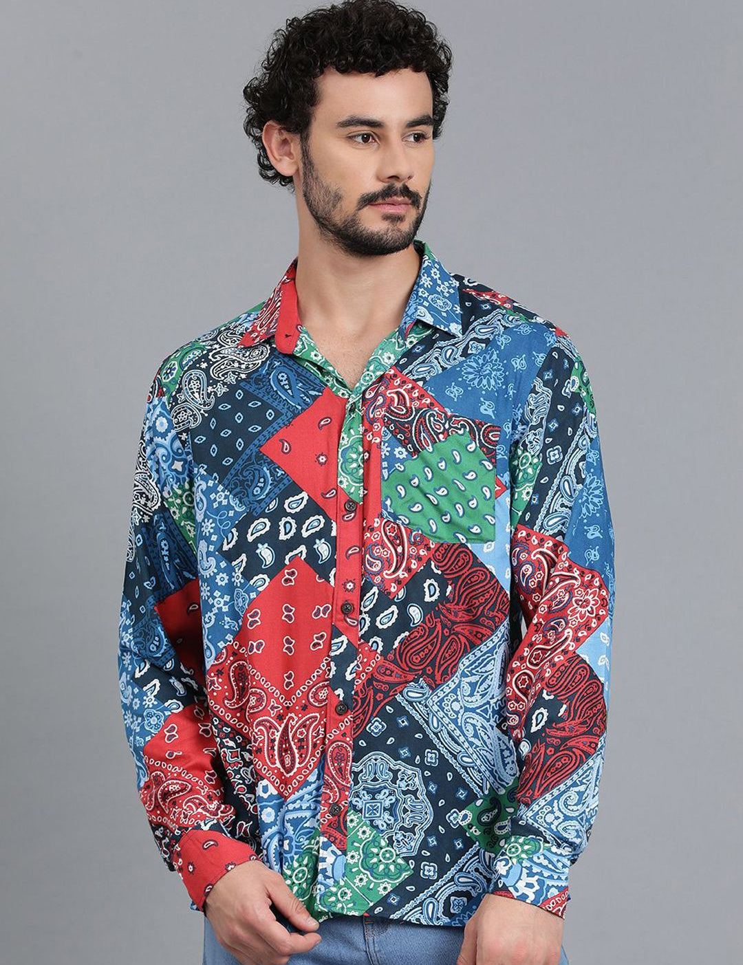Kotty Men Spread Collar Ethnic Motifs Printed Cotton Casual Shirt