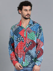 Kotty Men Spread Collar Ethnic Motifs Printed Cotton Casual Shirt