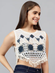 Kotty Women Self Design Round Neck Cotton Top