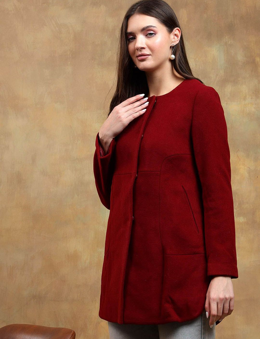 Kotty Solid Round Neck Overcoat