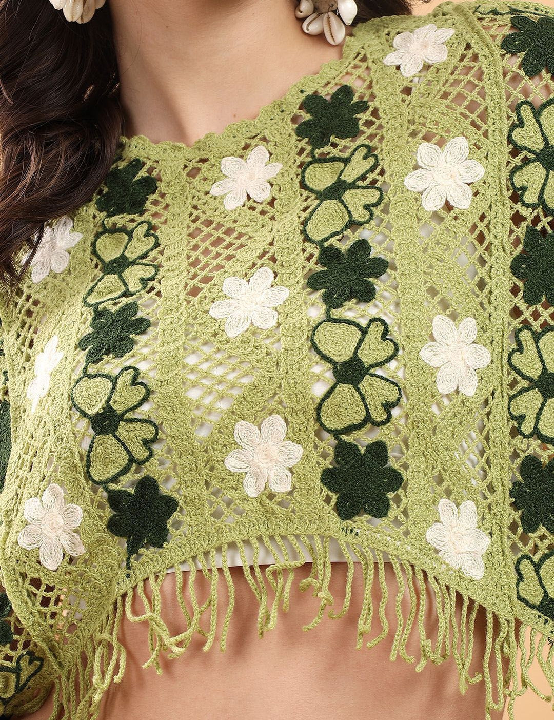 Kotty Women Crochet Floral Fringe Top