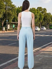 Blue Regular Fit High-Rise Trousers for Women – Chic Solid Design | Kotty