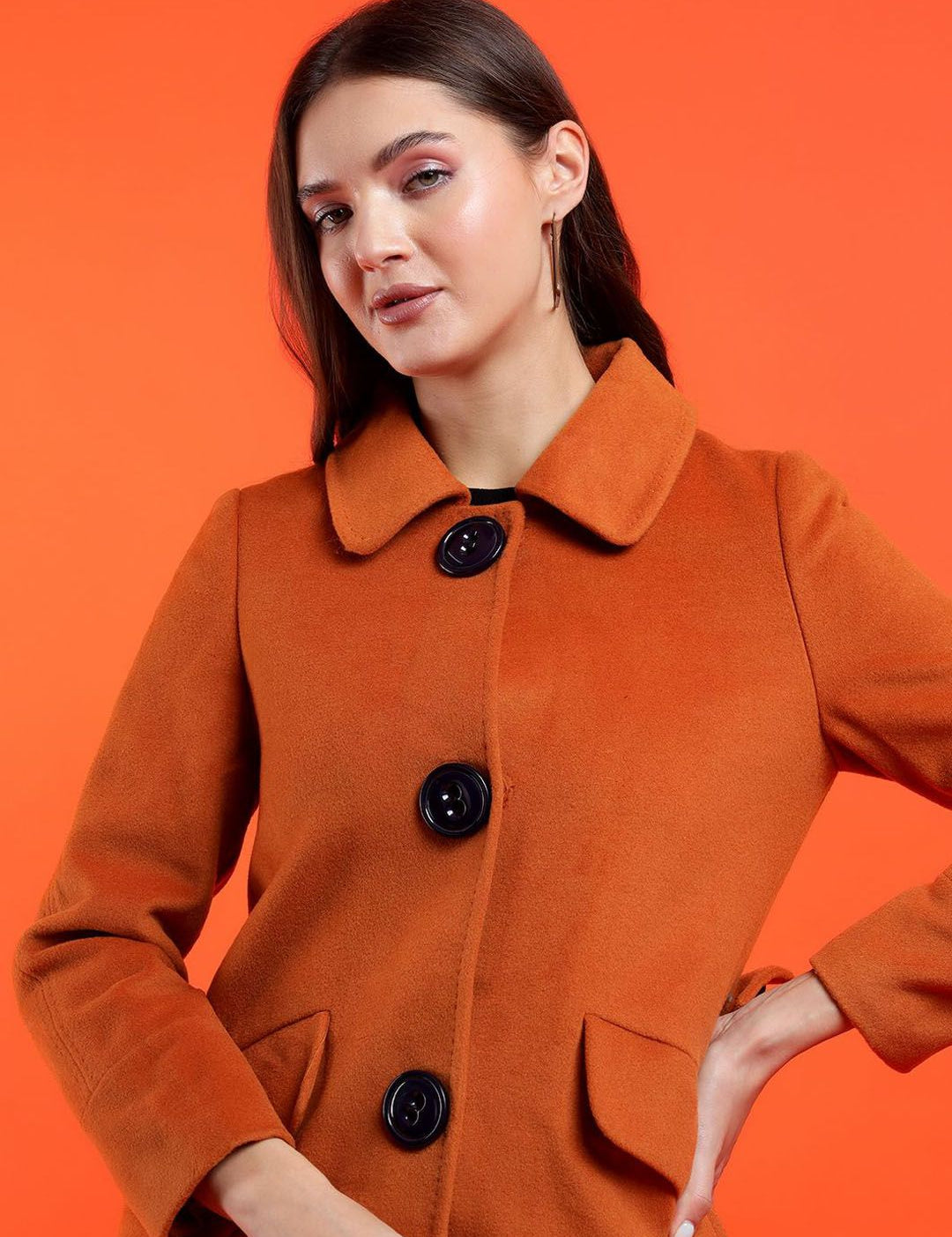 Kotty Women Solid Spread Collar Overcoat