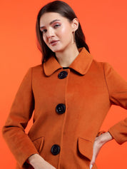 Kotty Women Solid Spread Collar Overcoat