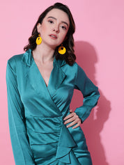 Kotty Solid Satin Wrap Dress