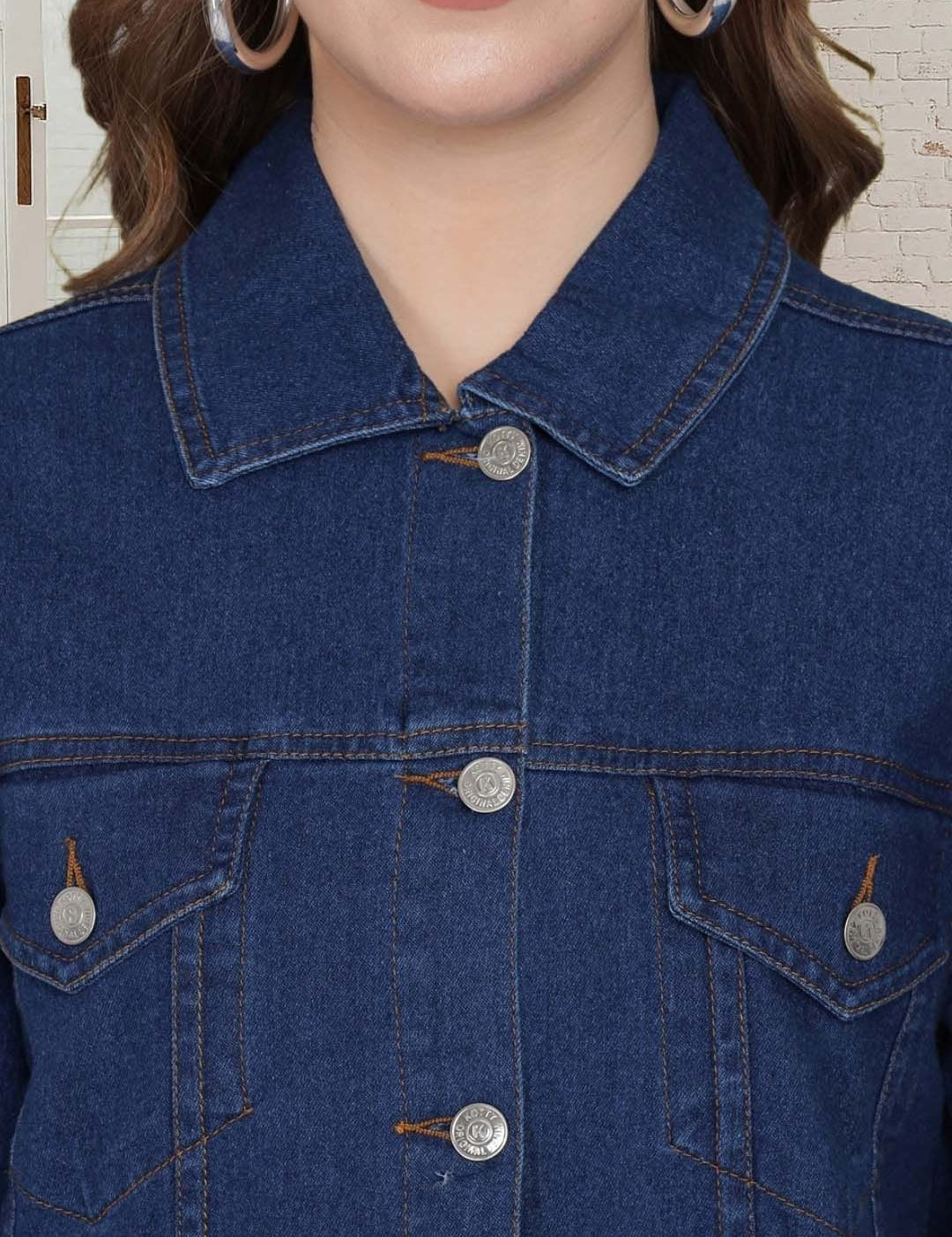 Kotty Women Spread Collar Solid Denim Jacket