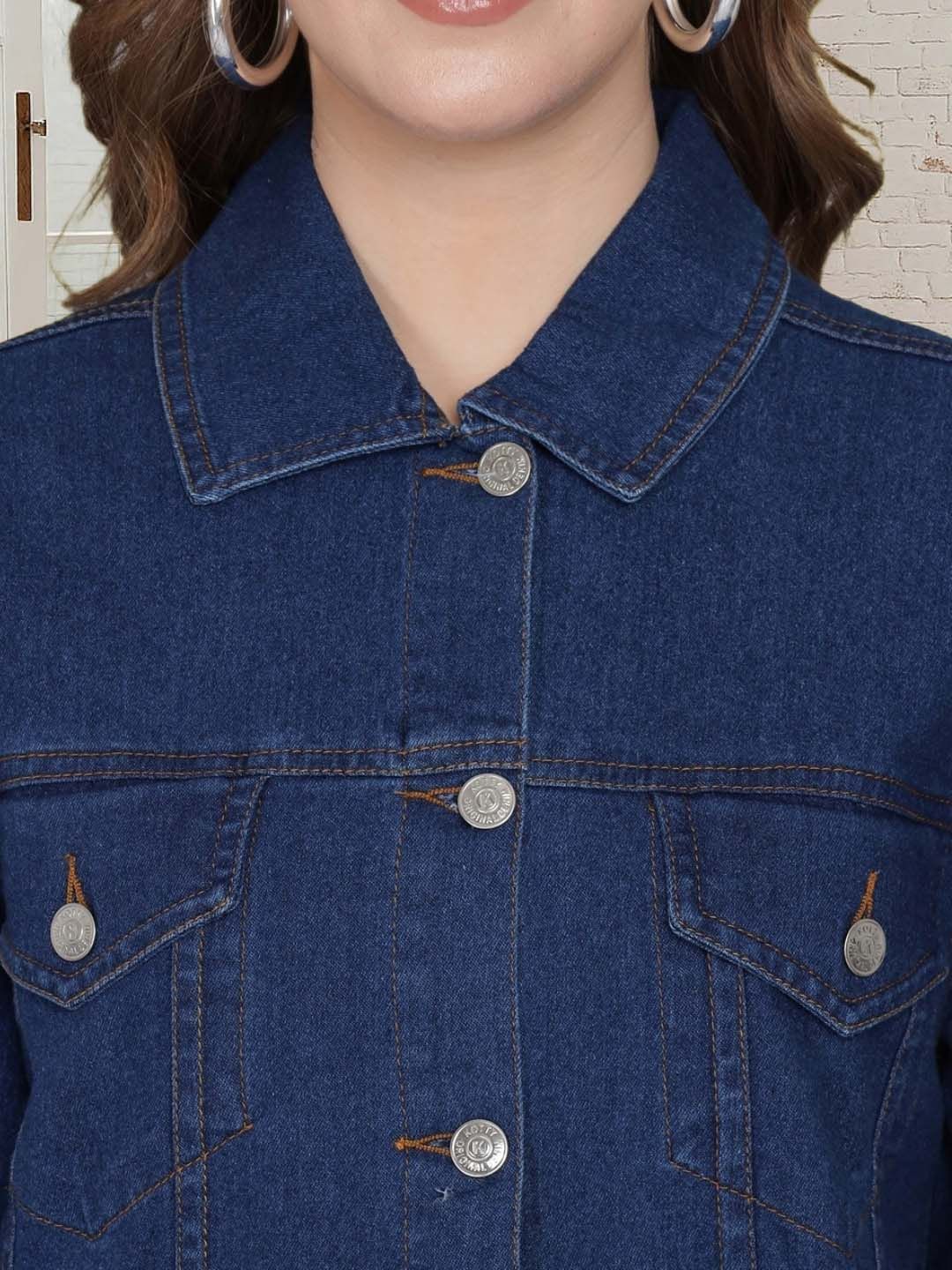 Kotty Women Spread Collar Solid Denim Jacket