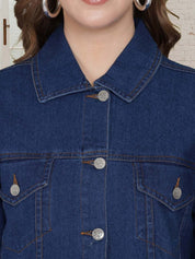 Kotty Women Spread Collar Solid Denim Jacket