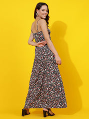 Kotty Women Shoulder Straps Floral Printed Gathered or Pleated Maxi Dress