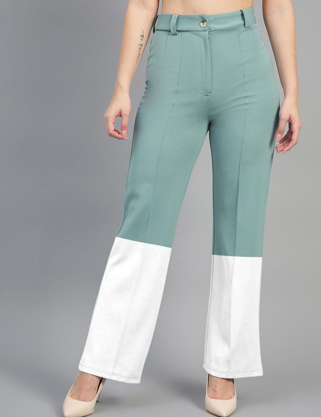 Kotty Women Colourblocked High-Rise Easy Wash Trousers