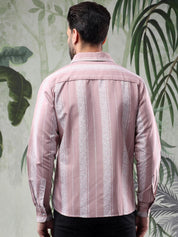 Kotty Men Spread Collar Vertical Striped Casual Shirt