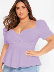 KOTTY Sweetheart Neck Puff Sleeve Peplum Top