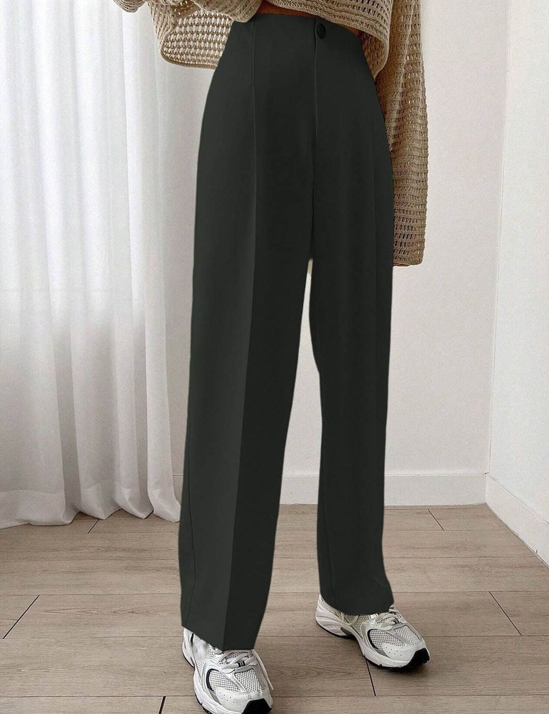 Kotty Women Relaxed Straight Leg High-Rise Cotton Trousers