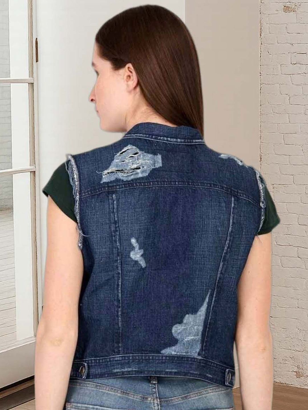 Kotty Women Spread Collar Solid Denim Jacket