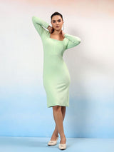Kotty Women Square Neck Back Slits Sheath Dress
