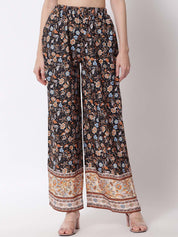 Kotty Women Brown Ethnic Motifs Printed Relaxed Flared High-Rise Easy Wash Trousers