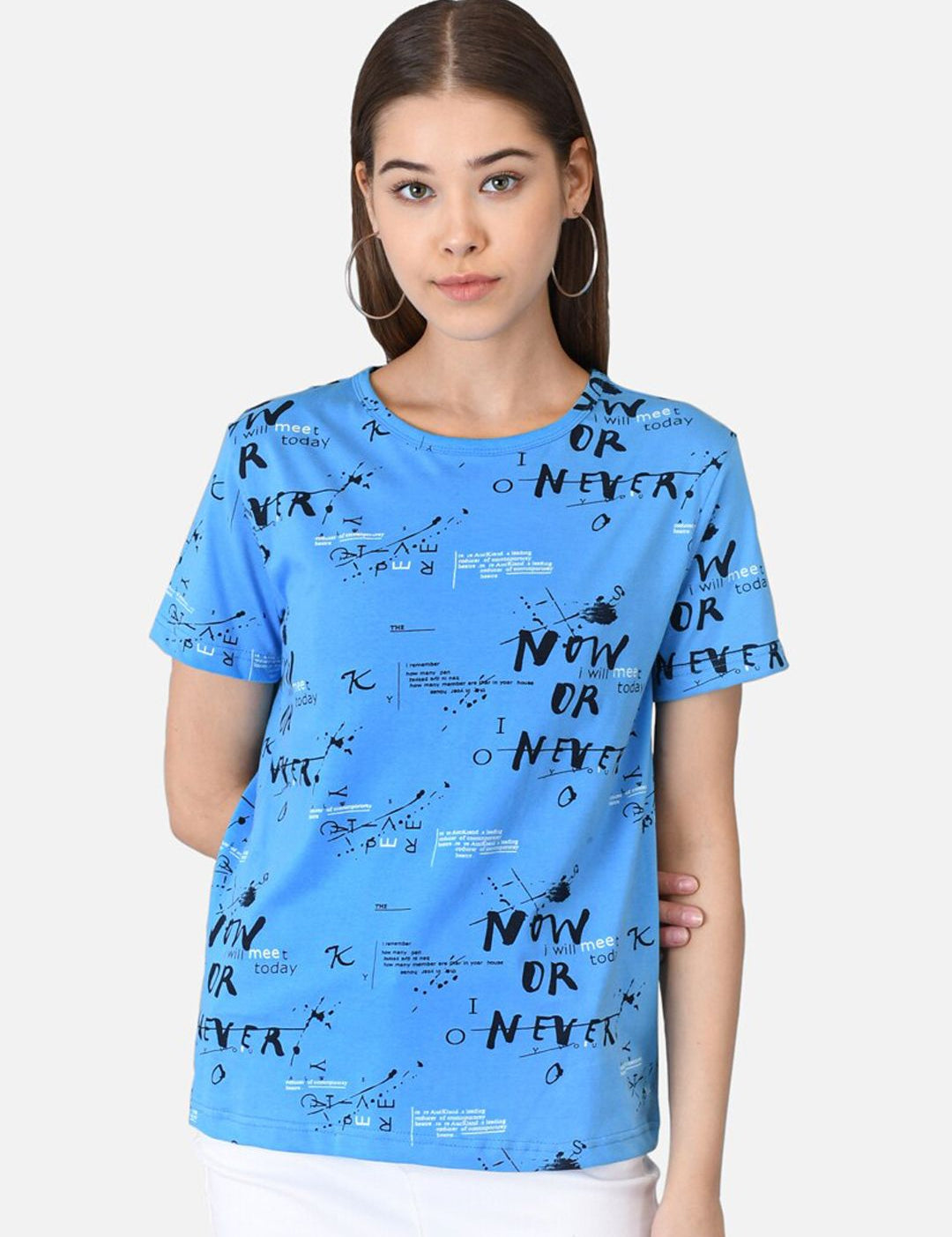 Kotty Women Pack of 2 White & Blue Printed Round Neck T-shirts