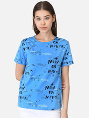 Kotty Women Pack of 2 White & Blue Printed Round Neck T-shirts