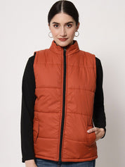 Kotty Women Brown Solid Sleeveless  Padded Jacket