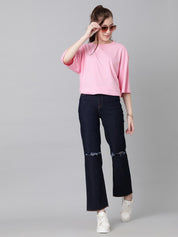KOTTY Basics Pink Round Neck Oversized T-shirt