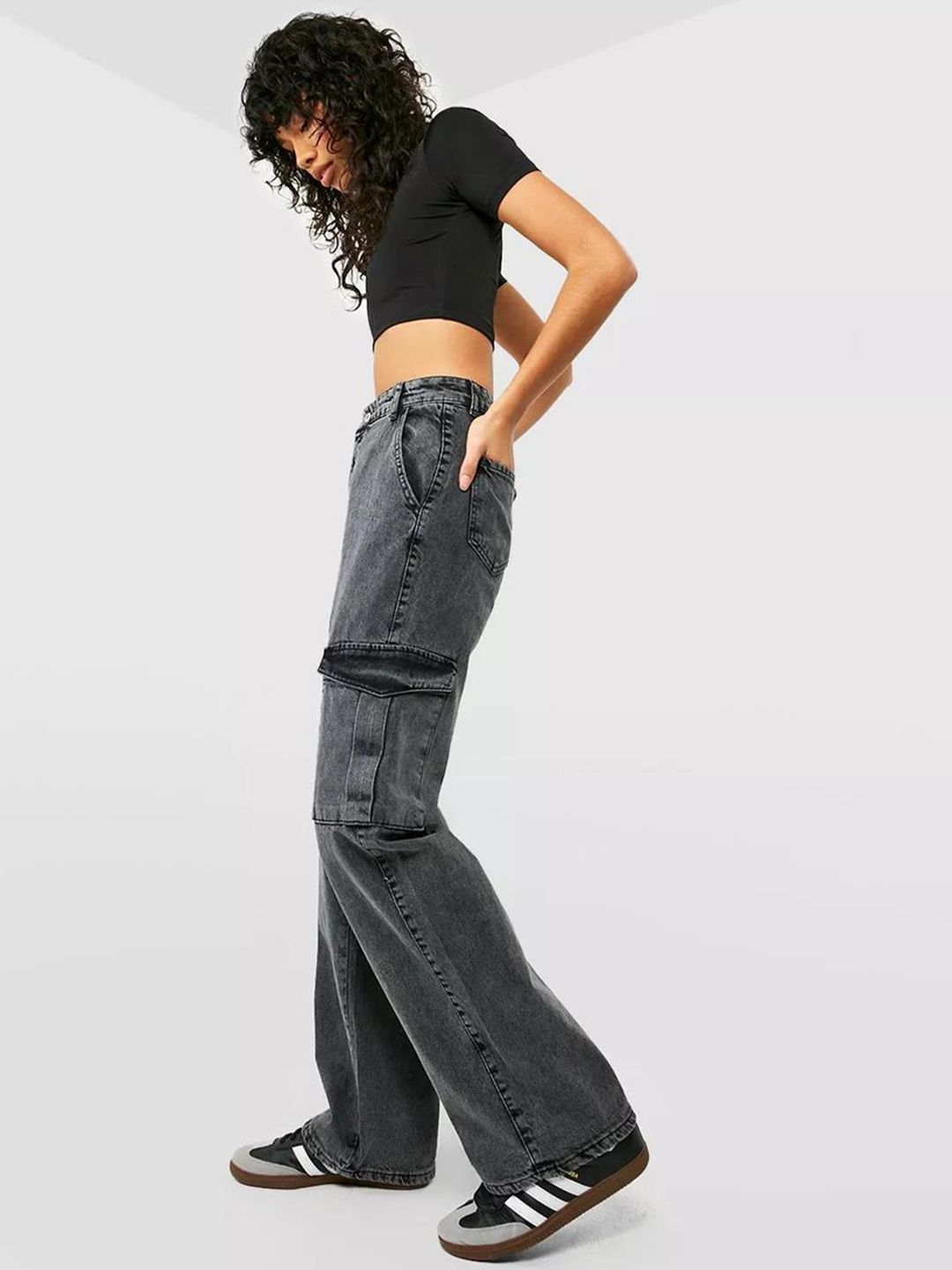 Kotty Women Grey Jean Straight Fit High Rise Light Fade Clean Look Stretchable Jeans