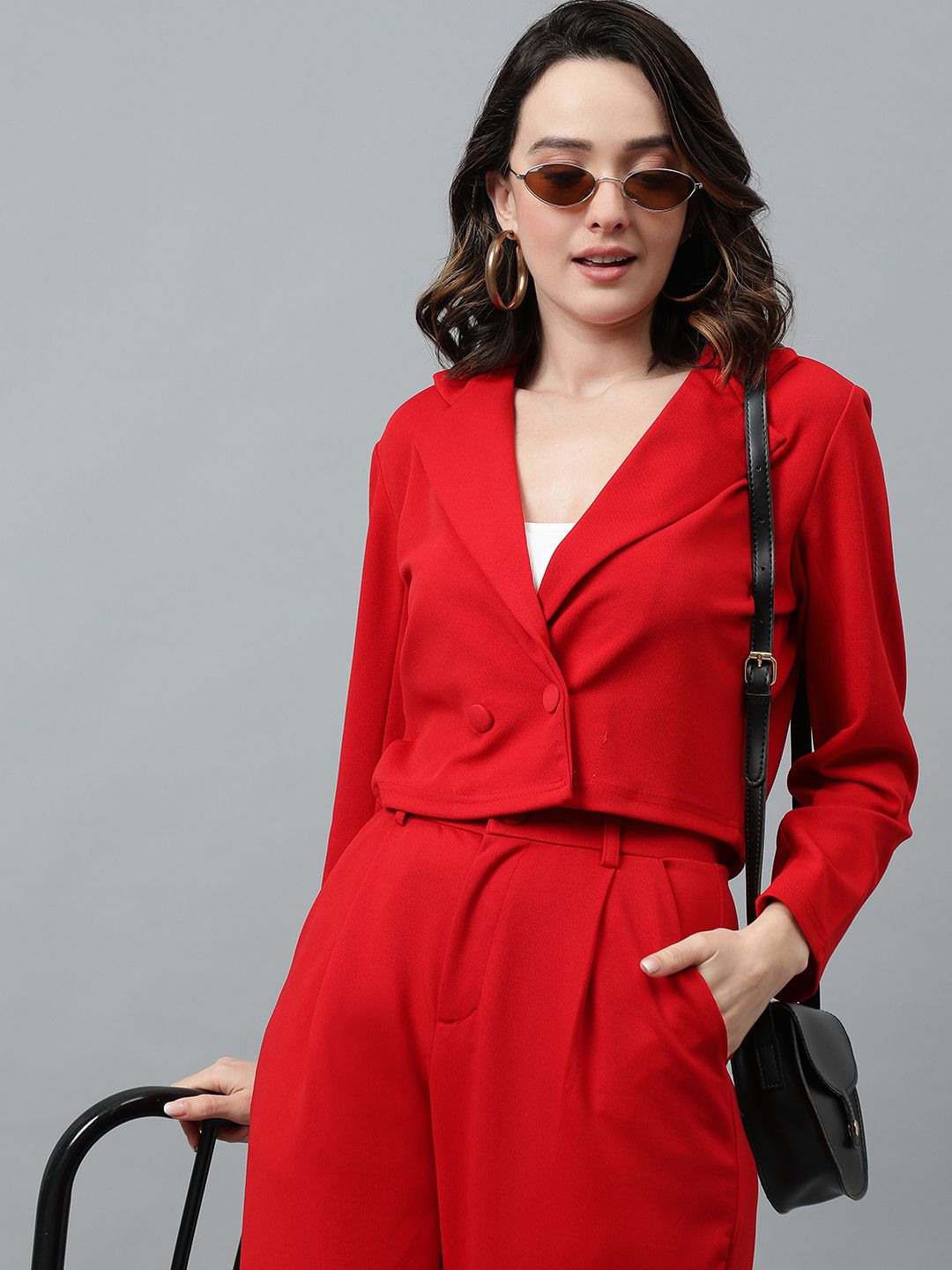 KOTTY BIZwear Blue Notched Lapel Collar Blazer & Mid Rise Trouser