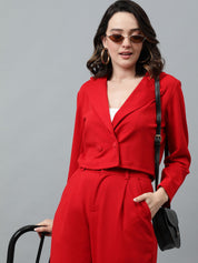 KOTTY BIZwear Blue Notched Lapel Collar Blazer & Mid Rise Trouser