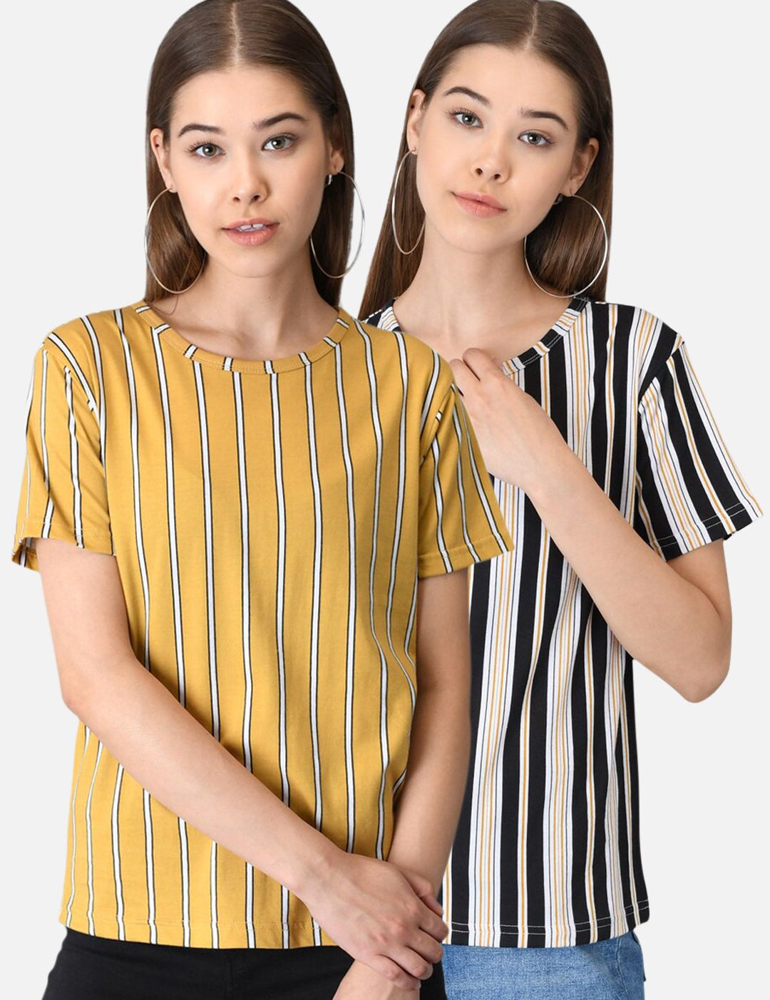 Kotty Women Pack Of 2 Striped Round Neck T-shirts