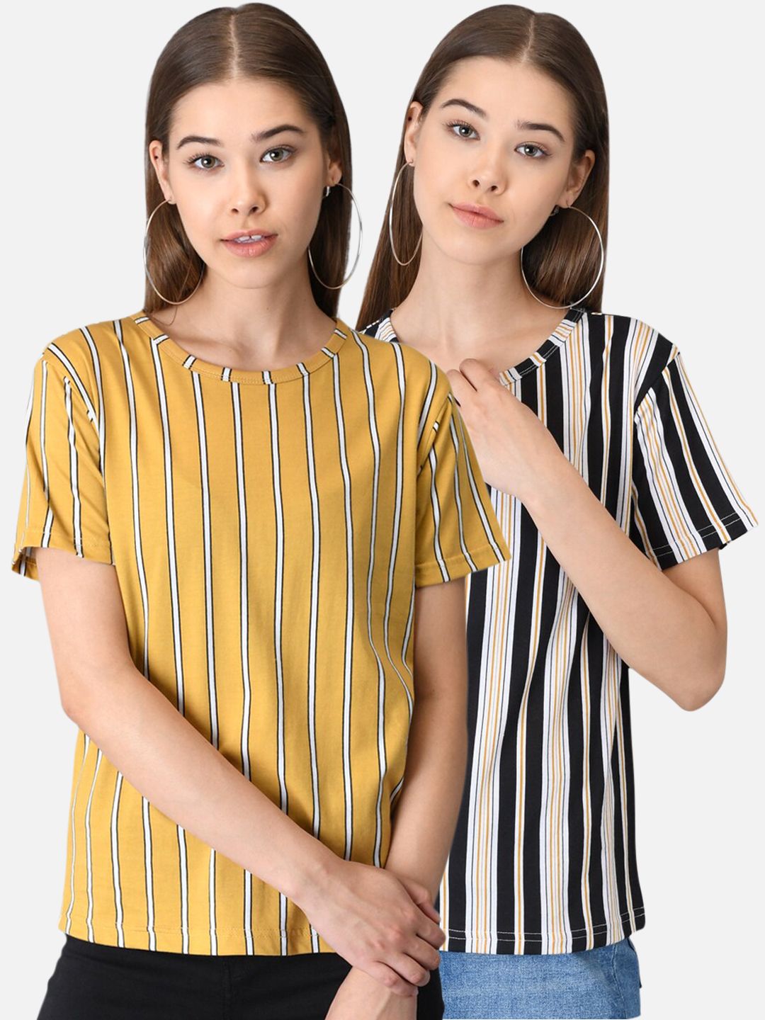 Kotty Women Pack Of 2 Striped Round Neck T-shirts