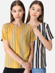 Kotty Women Pack Of 2 Striped Round Neck T-shirts