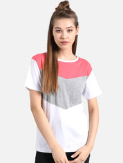 Kotty Women Pink & Grey Solid Round Neck T-shirt