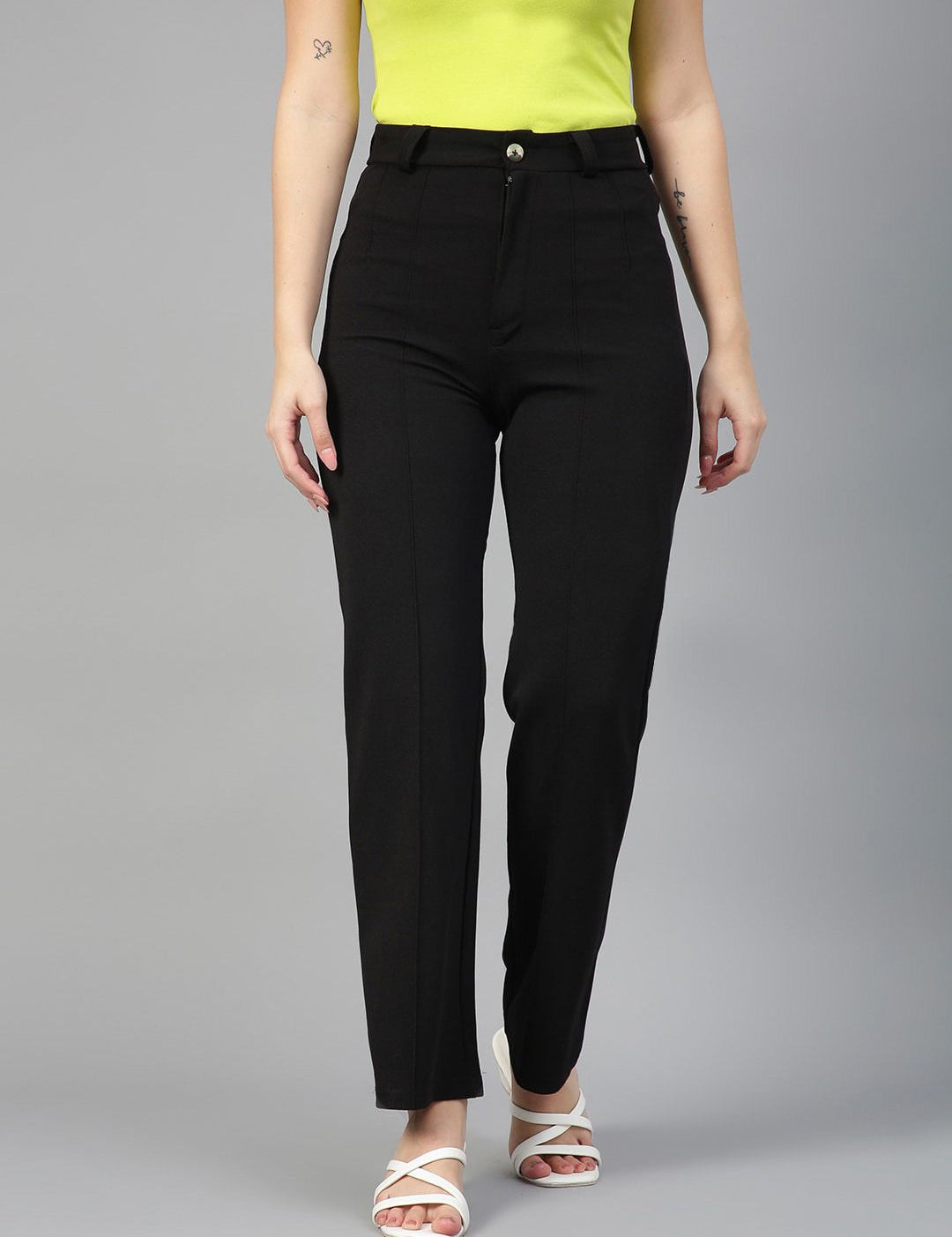 KOTTY BIZwear Women Relaxed Straight Fit High-Rise Easy Wash Trousers