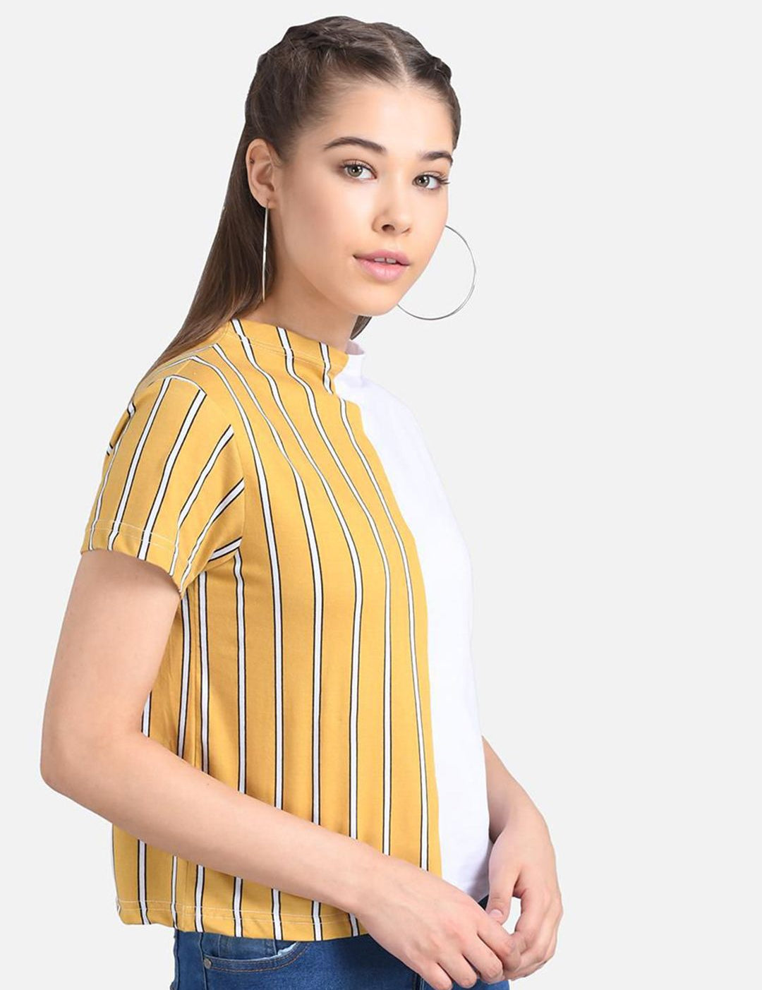 Kotty Striped Colourblocked Round Neck Top