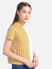 Kotty Striped Colourblocked Round Neck Top