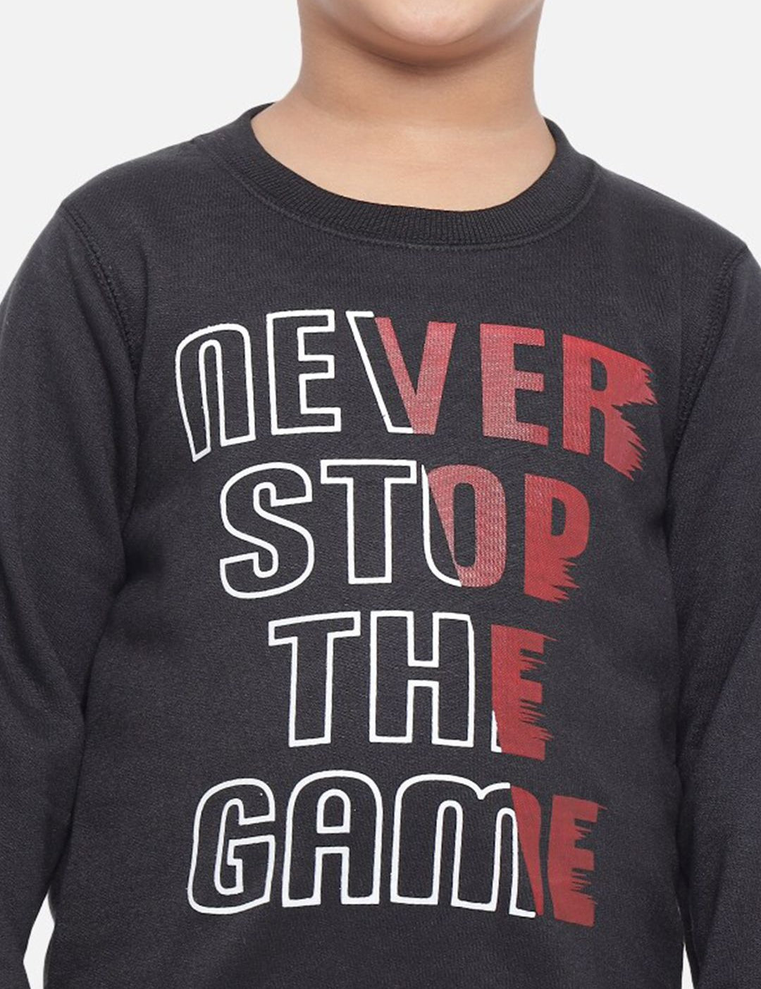 Kotty Boys Black Typography Printed Fleece Sweatshirt