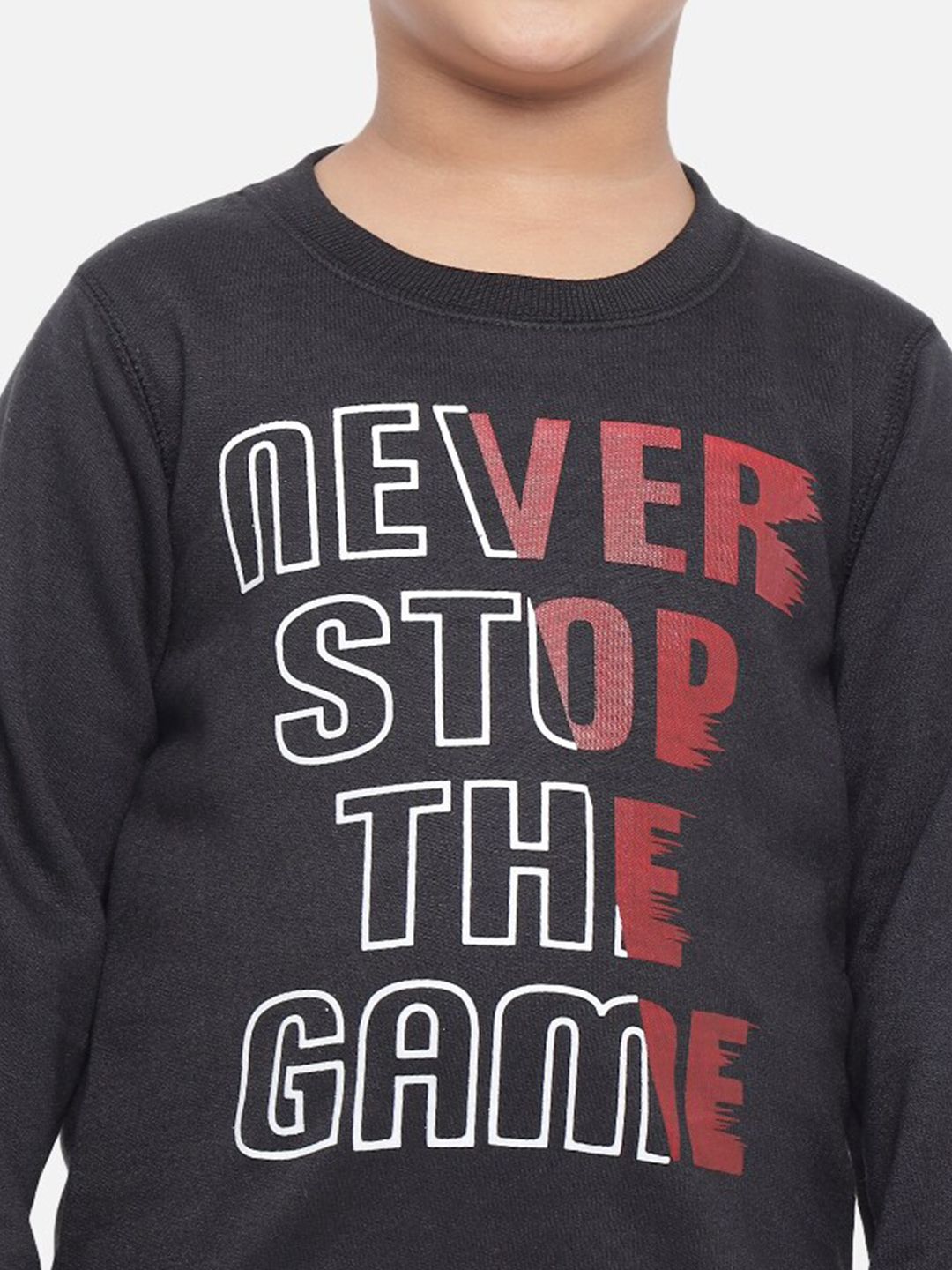 Kotty Boys Black Typography Printed Fleece Sweatshirt