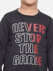 Kotty Boys Black Typography Printed Fleece Sweatshirt