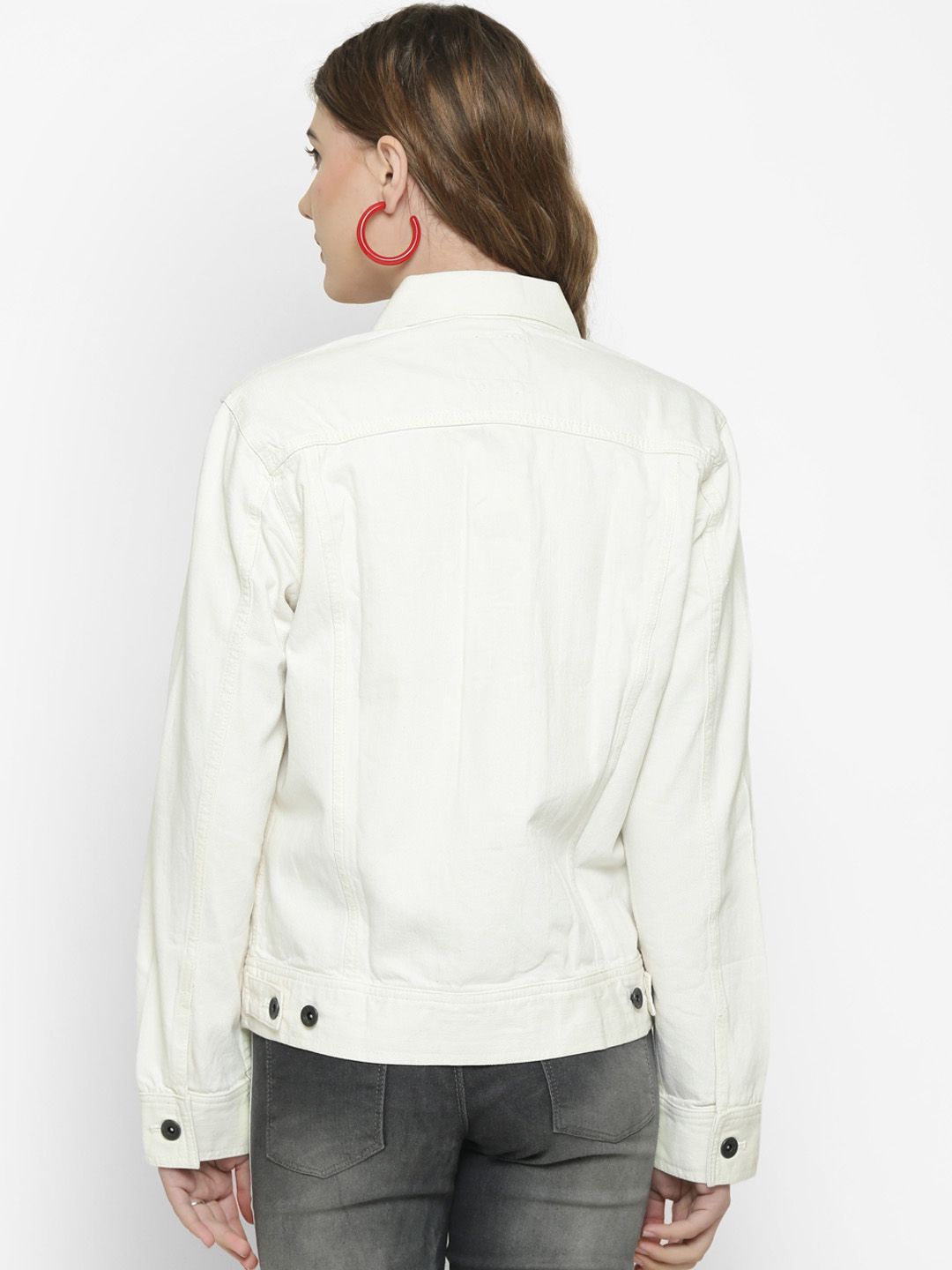 Kotty Women White Solid Denim Jacket