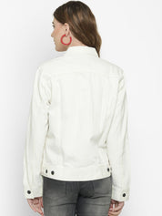 Kotty Women White Solid Denim Jacket