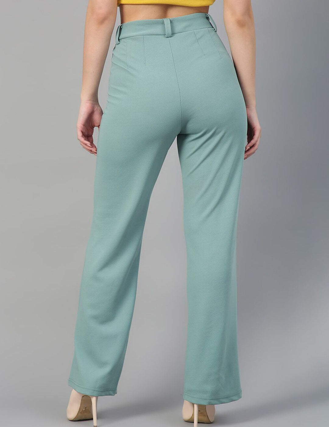 CURVE BY KOTTY BIZwear Women Relaxed Straight Leg Straight Fit High-Rise Easy Wash Trousers