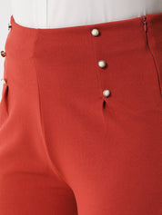 Kotty Women Orange Regular Fit High-Rise Easy Wash Trousers
