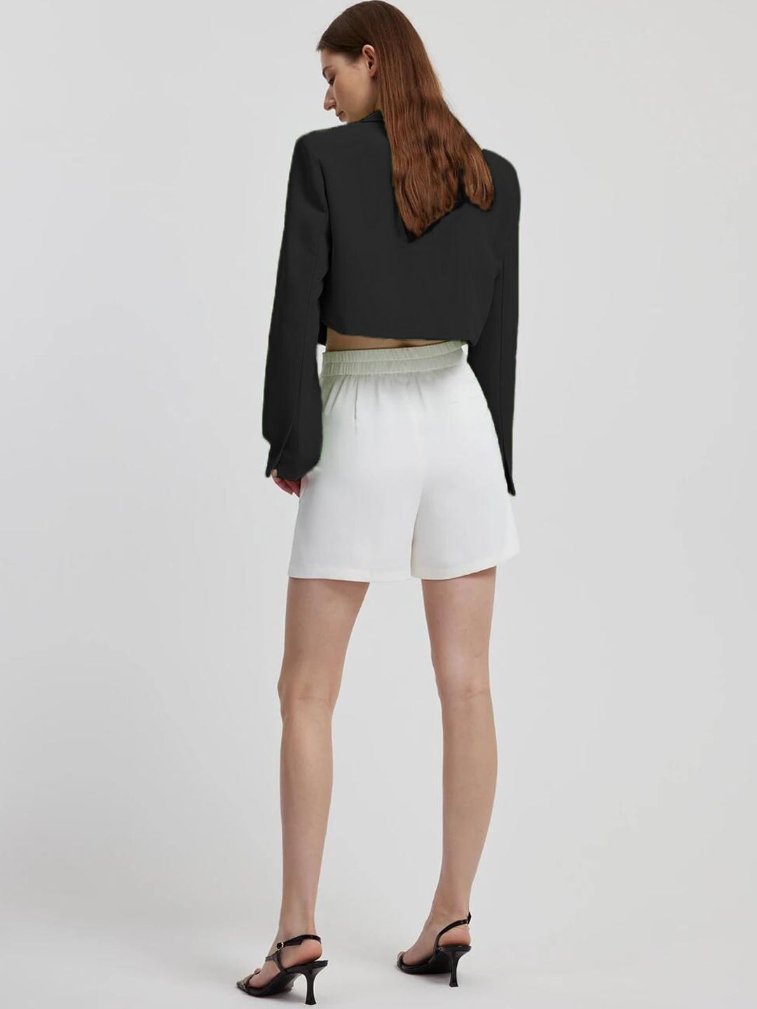 Kotty Black Crop Notched Lapel Collar Regular Fit Blazer